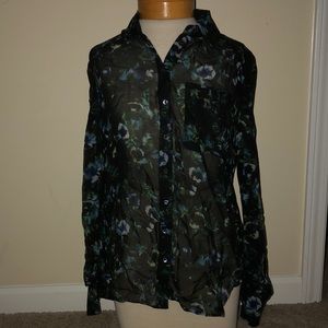 New haute hippie long sleeve top blouse floral S